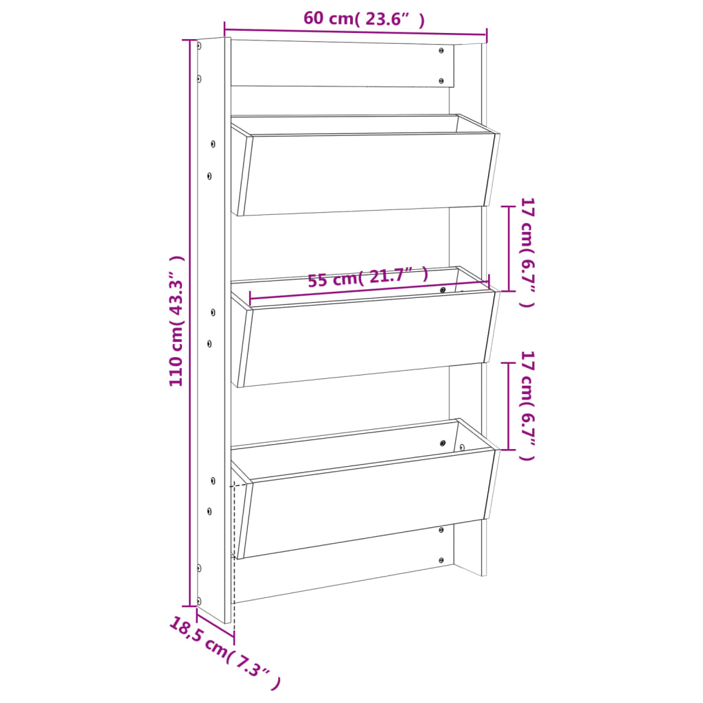 vidaXL Jardinière murale 3 niveaux 60x18,5x110 cm noir bois pin massif