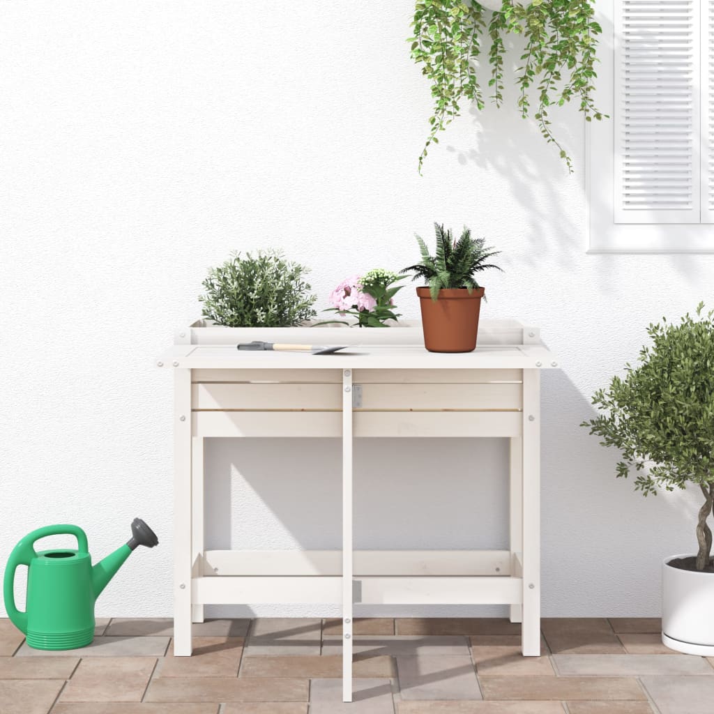 vidaXL Jardinière de jardin avec plateau pliant blanc bois pin massif