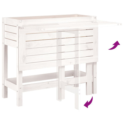 vidaXL Jardinière de jardin avec plateau pliant blanc bois pin massif