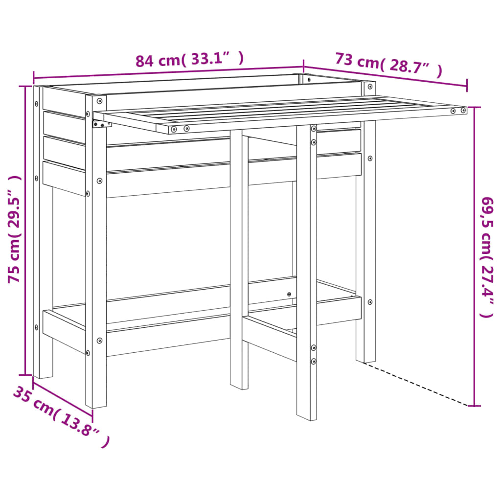vidaXL Jardinière de jardin avec dessus pliable brun miel pin massif