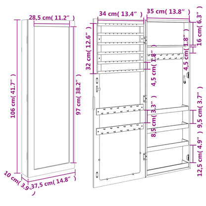 vidaXL Armoire à bijoux avec miroir murale blanc 37,5x10x106 cm