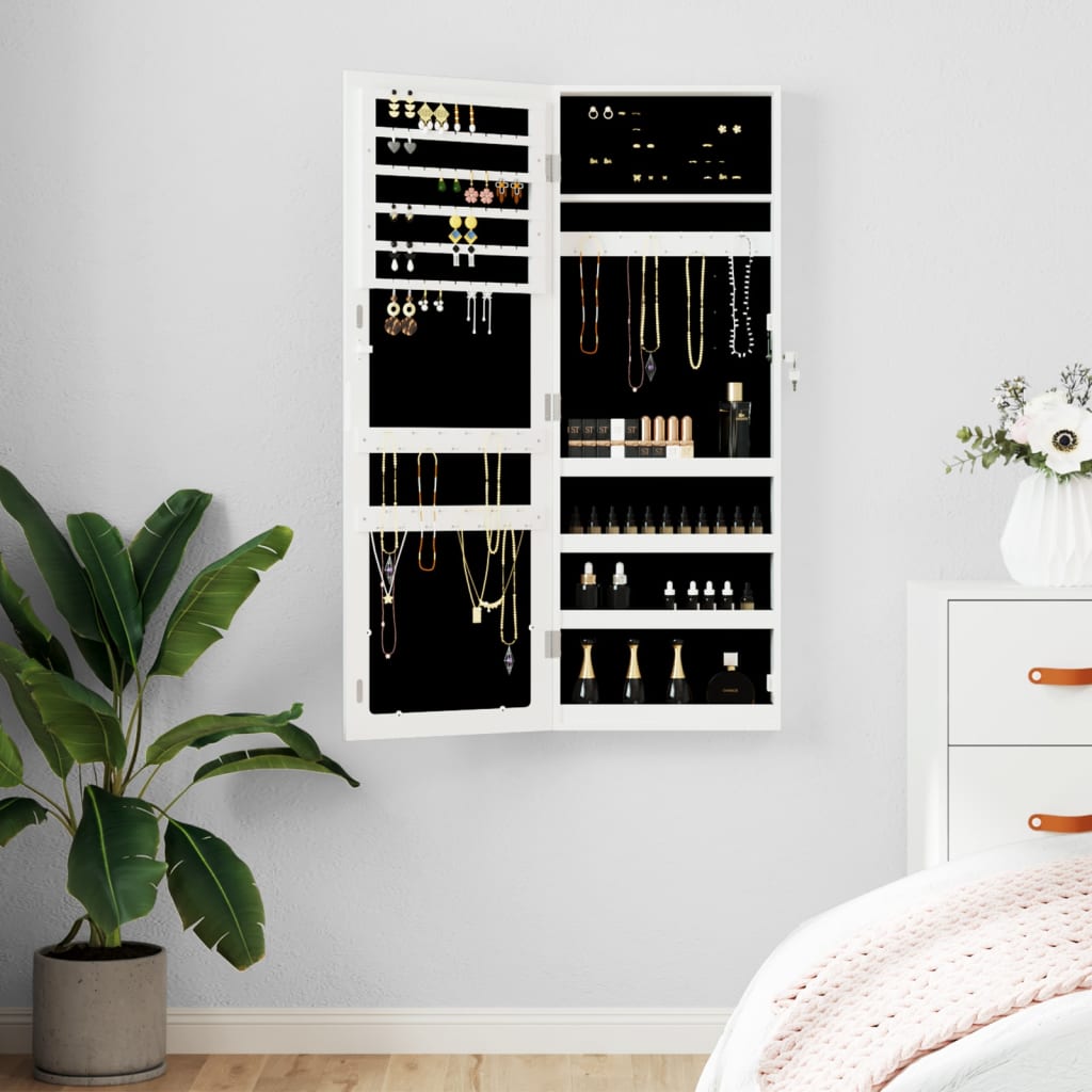 vidaXL Armoire à bijoux avec miroir murale blanc 37,5x10x106 cm