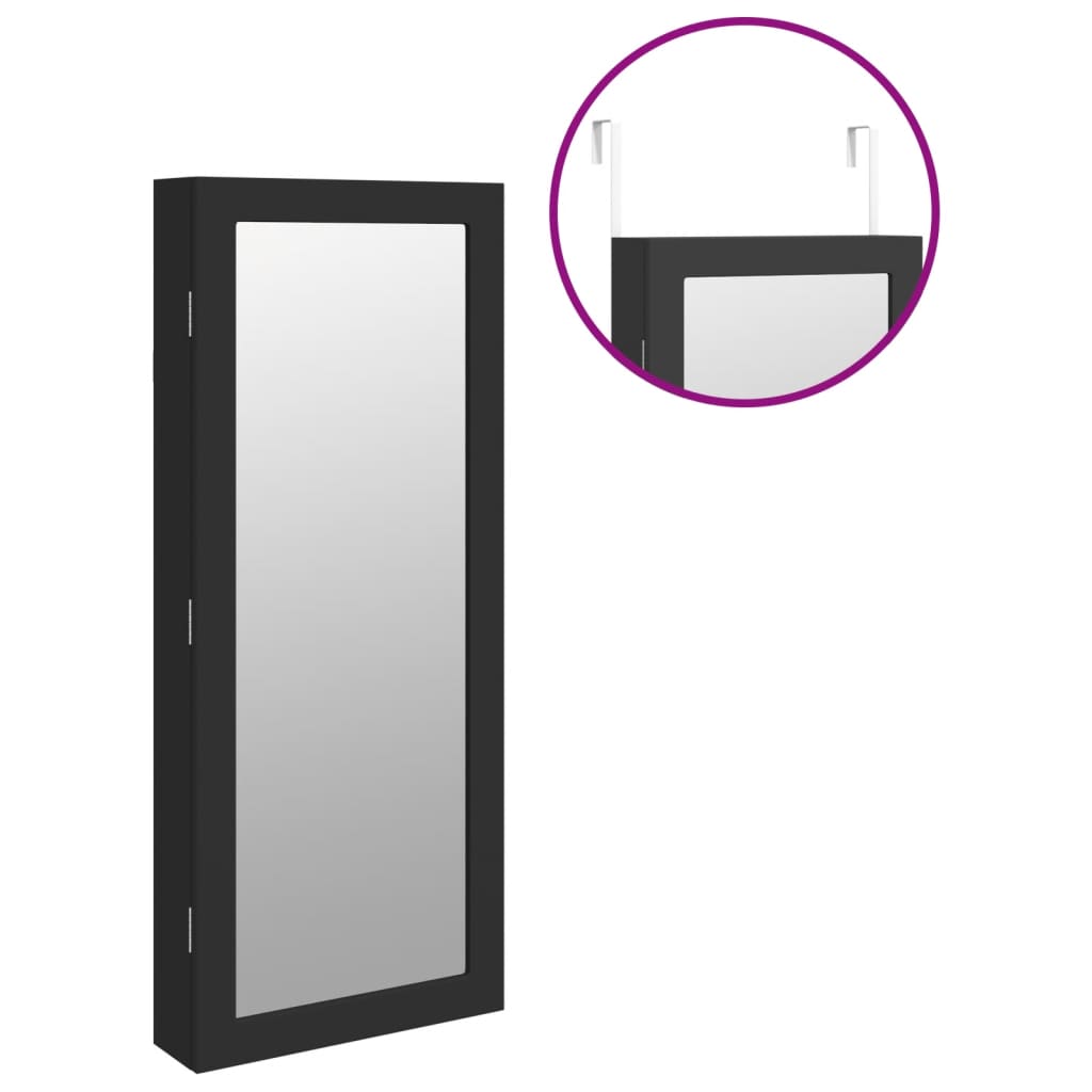 vidaXL Armoire à bijoux avec miroir et éclairage LED mural noir
