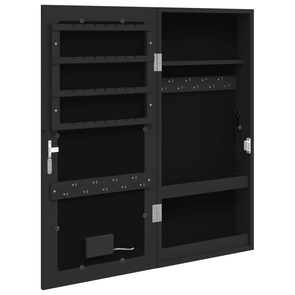 vidaXL Armoire à bijoux avec miroir et éclairage LED mural noir