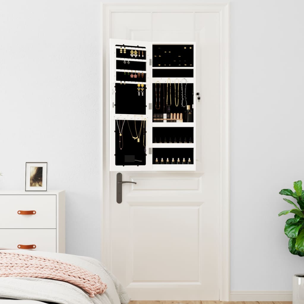 vidaXL Armoire à bijoux avec miroir et éclairage LED mural blanc