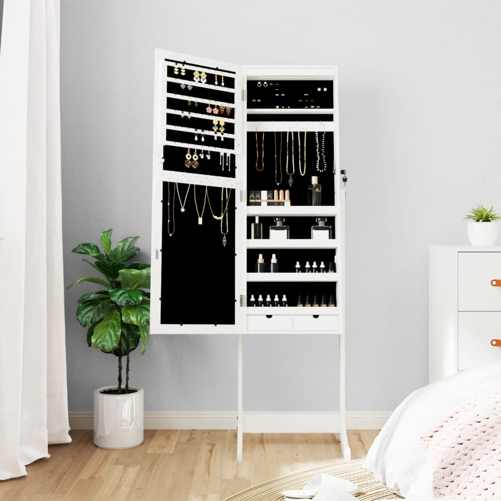 vidaXL Armoire à bijoux miroir avec lumières LED sur pied blanc