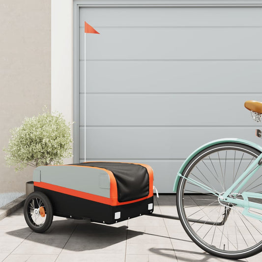 vidaXL Remorque de vélo noir et orange 30 kg fer