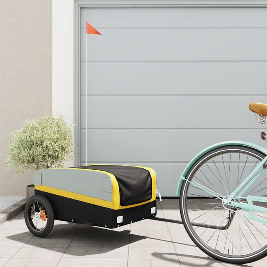 vidaXL Remorque de vélo noir et jaune 30 kg fer