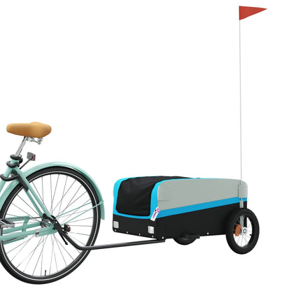 vidaXL Remorque de vélo noir et bleu 30 kg fer