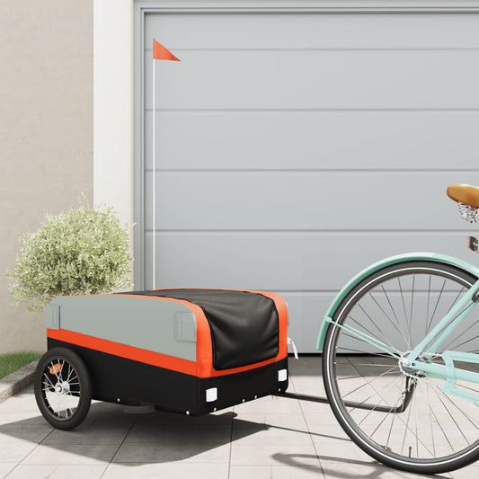 vidaXL Remorque de vélo noir et orange 45 kg fer