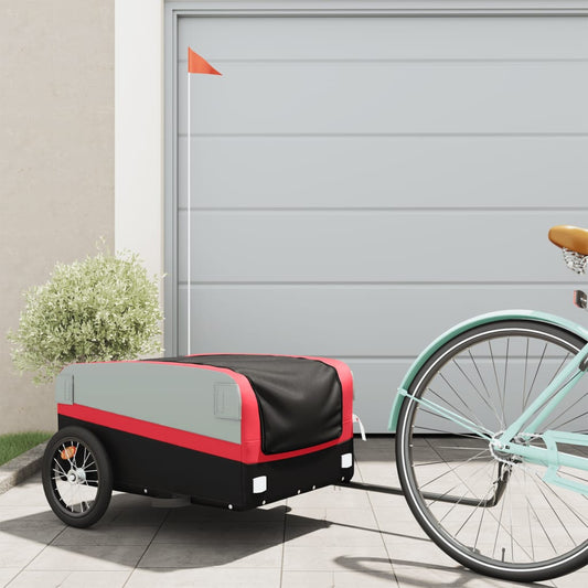 vidaXL Remorque de vélo noir et rouge 45 kg fer