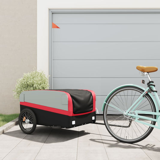 vidaXL Remorque de vélo noir et rouge 45 kg fer