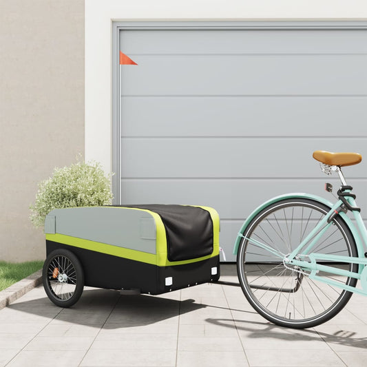 vidaXL Remorque de vélo noir et vert 45 kg fer