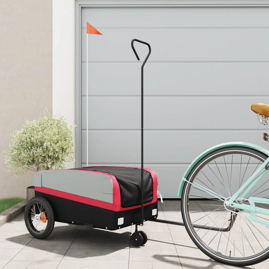 vidaXL Remorque de vélo noir et rouge 30 kg fer