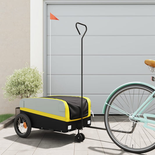 vidaXL Remorque de vélo noir et jaune 30 kg fer