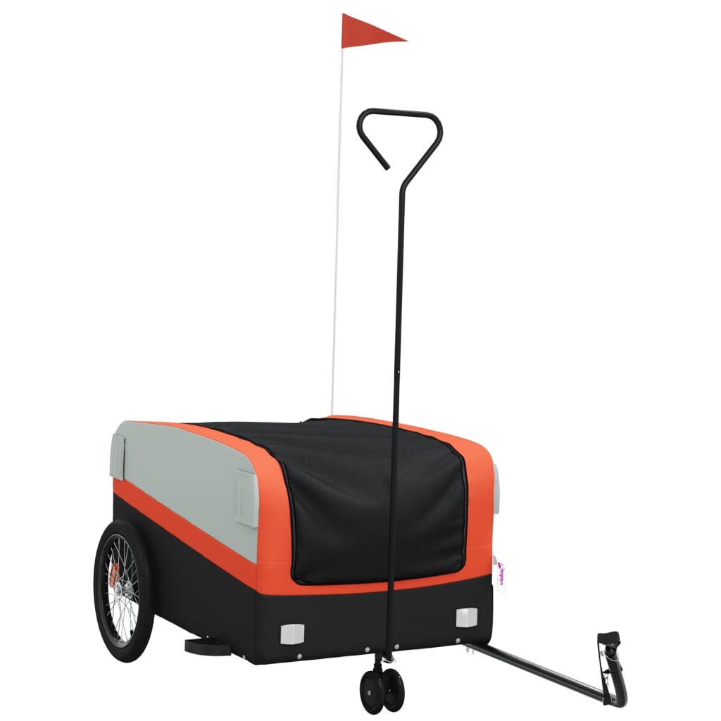 vidaXL Remorque de vélo noir et orange 45 kg fer
