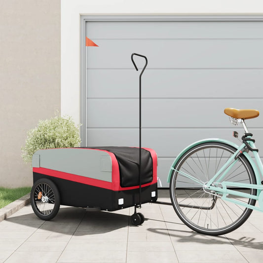 vidaXL Remorque de vélo noir et rouge 45 kg fer