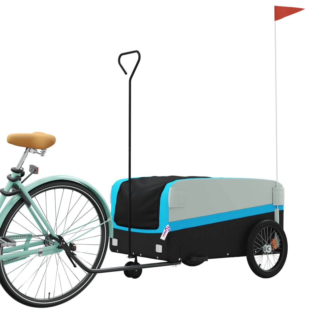 vidaXL Remorque de vélo noir et bleu 45 kg fer