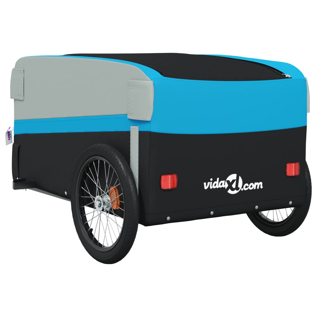 vidaXL Remorque de vélo noir et bleu 45 kg fer