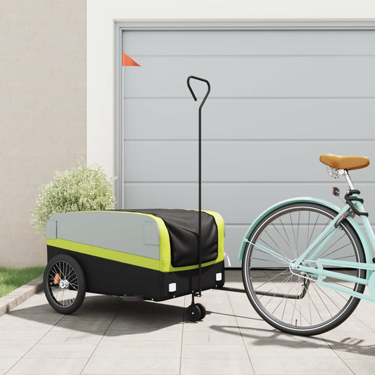 vidaXL Remorque de vélo noir et vert 45 kg fer