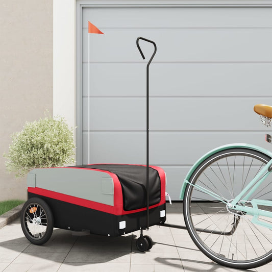 vidaXL Remorque de vélo noir et rouge 45 kg fer