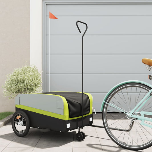 vidaXL Remorque de vélo noir et vert 45 kg fer
