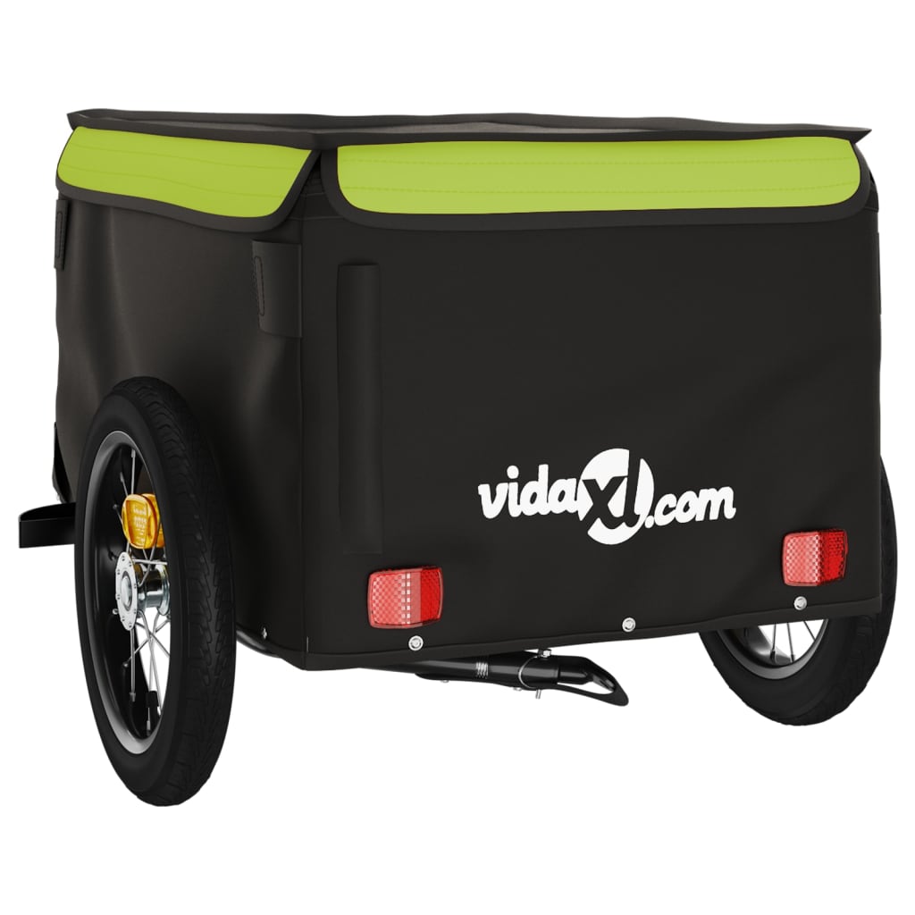 vidaXL Remorque de vélo noir et vert 30 kg fer