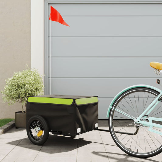 vidaXL Remorque de vélo noir et vert 30 kg fer