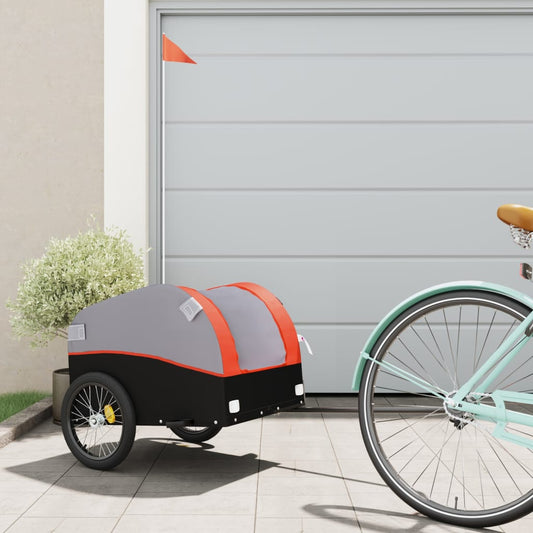 vidaXL Remorque de vélo noir et orange 30 kg fer