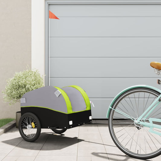 vidaXL Remorque de vélo noir et vert 30 kg fer