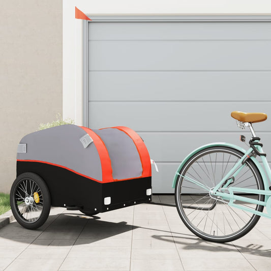 vidaXL Remorque de vélo noir et orange 45 kg fer