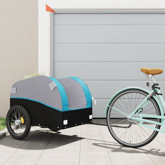 vidaXL Remorque pour vélo noir et bleu 45 kg fer