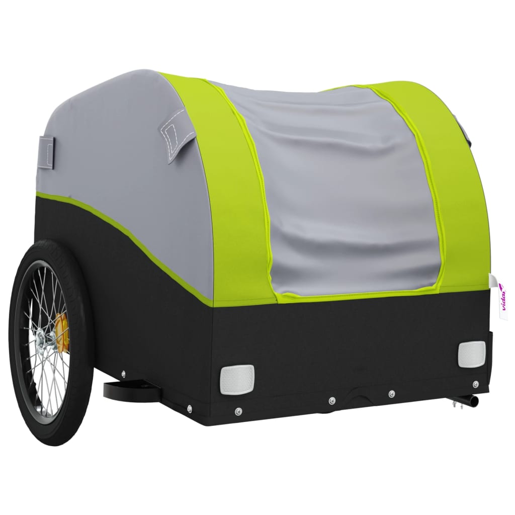vidaXL Remorque de vélo noir et vert 45 kg fer