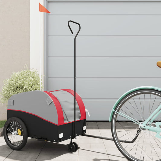 vidaXL Remorque de vélo noir et rouge 30 kg fer