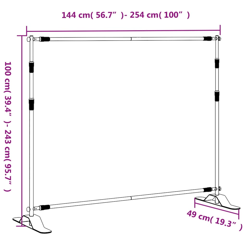vidaXL Supports de toile de fond 2 pcs noir 254x243 cm acier