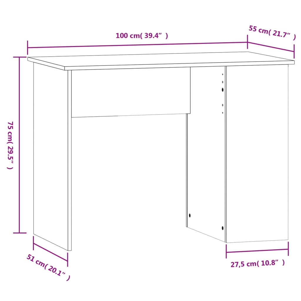 vidaXL Bureau chêne marron 100x55x75 cm bois d'ingénierie