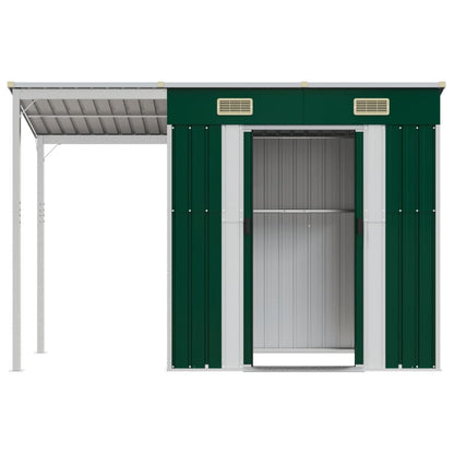 vidaXL Abri de jardin avec toit prolongé vert 277x110,5x181 cm acier