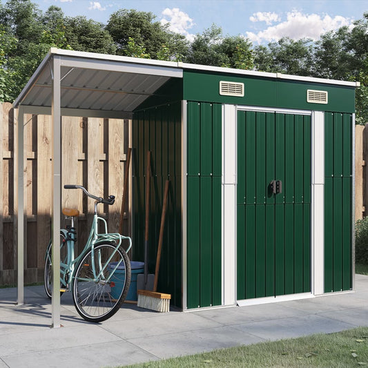 vidaXL Abri de jardin avec toit prolongé vert 277x110,5x181 cm acier