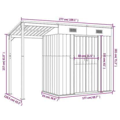 vidaXL Abri de jardin avec toit prolongé gris clair 277x110,5x181 cm