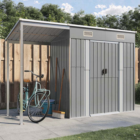 vidaXL Abri de jardin avec toit prolongé gris clair 277x110,5x181 cm