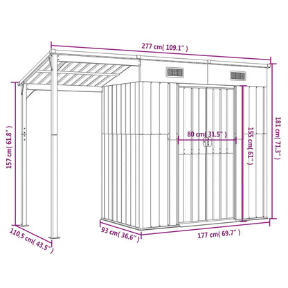 vidaXL Abri de jardin avec toit prolongé anthracite 277x110,5x181 cm