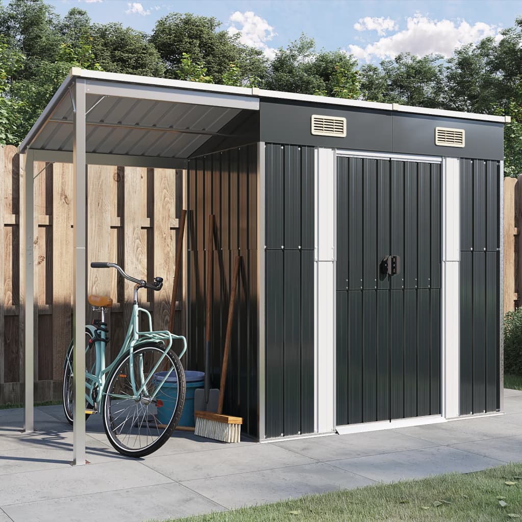 vidaXL Abri de jardin avec toit prolongé anthracite 277x110,5x181 cm