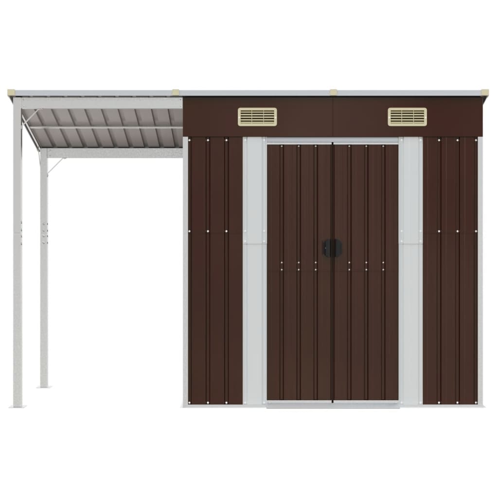 vidaXL Abri de jardin avec toit prolongé marron 277x110,5x181 cm acier