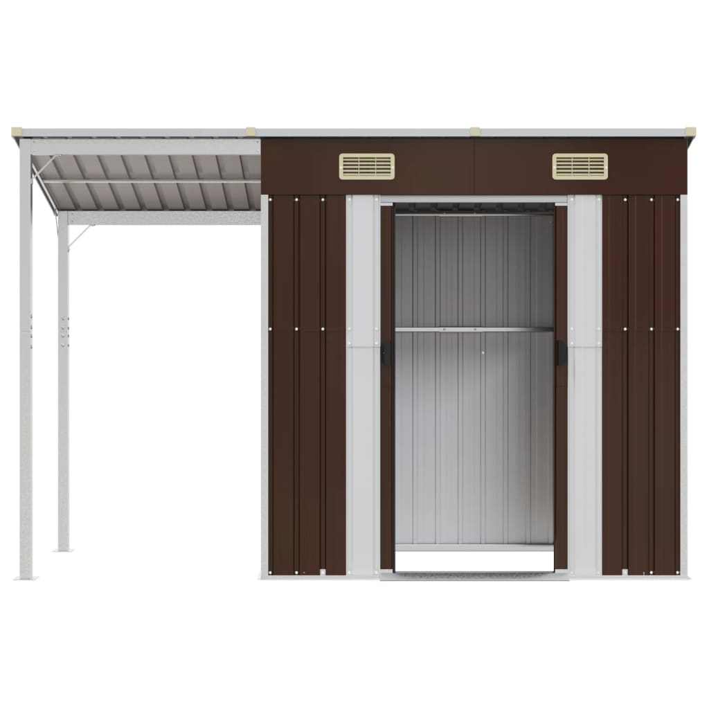 vidaXL Abri de jardin avec toit prolongé marron 277x110,5x181 cm acier