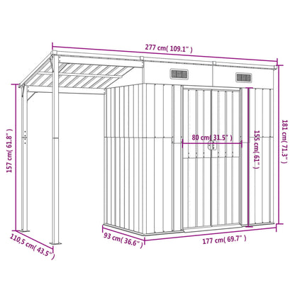 vidaXL Abri de jardin avec toit prolongé marron 277x110,5x181 cm acier