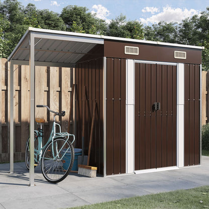 vidaXL Abri de jardin avec toit prolongé marron 277x110,5x181 cm acier