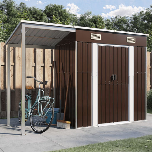 vidaXL Abri de jardin avec toit prolongé marron 277x110,5x181 cm acier