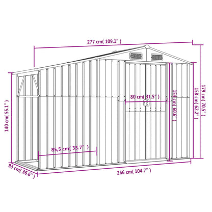 vidaXL Abri de jardin marron 277x93x179 cm acier galvanisé