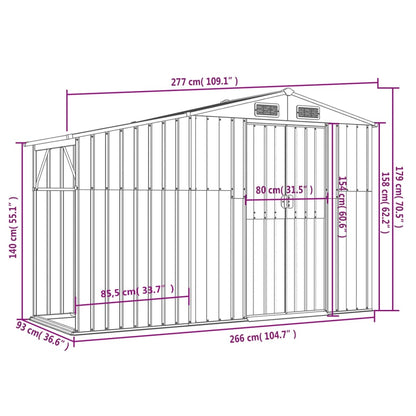 vidaXL Abri de jardin marron 277x93x179 cm acier galvanisé