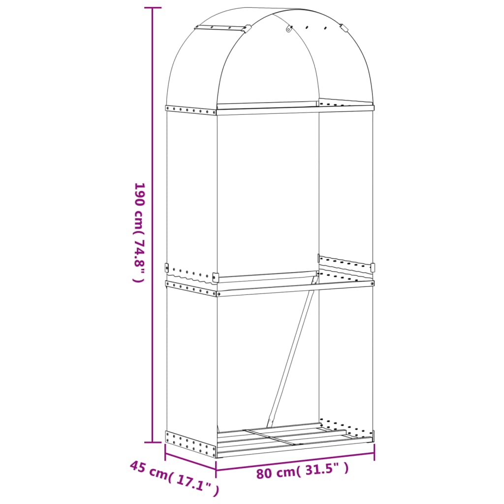 vidaXL Porte-bûches anthracite 80x45x190 cm acier galvanisé
